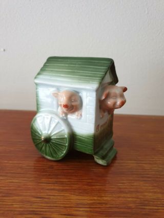 Antique German Pig Fairing Money Box Pigs In A Cart " A Present From West Kirby "