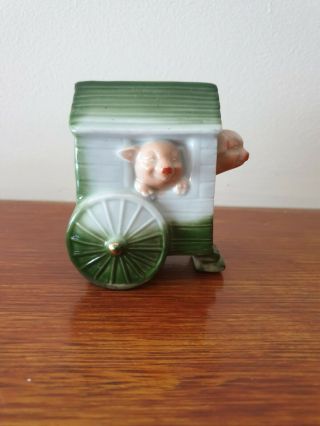 ANTIQUE GERMAN PIG FAIRING MONEY BOX PIGS IN A CART 