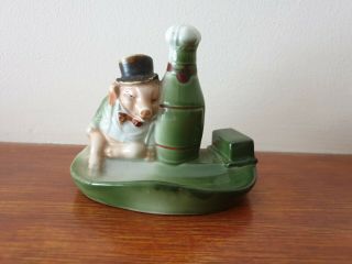 ANTIQUE GERMAN PIG FAIRING DRUNK PIG IN TOP HAT WITH CHAMPAGNE BOTTLE 2