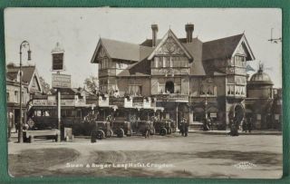 Vintage Rppc Postcard Swan & Sugar Loaf Hotel Croydon With Buses Surrey (ch247)