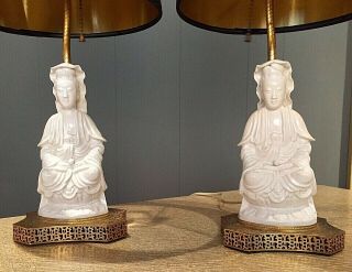 Antique Blanc De Chine Chinese Goddess Table Lamps