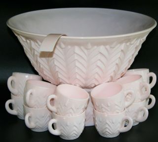 Vintage Jeanette Shell Pink Punch Bowl - 15 Pc.  Complete Set
