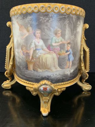 Antique 19th Cent.  Paris Porcelain Footed Planter With Women And Winged Putti 
