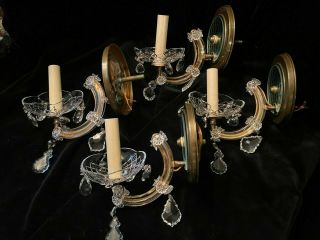 Set Of 4 Single Arm Maria Theresa Crystal And Mirrored Back Wall Sconces