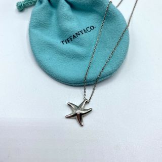 Tiffany & Co Vintage Sterling Silver Diamond Starfish Pendant Necklace 18”/pouch