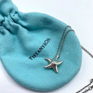 Tiffany & Co Vintage Sterling Silver Diamond Starfish Pendant Necklace 18”/pouch 3