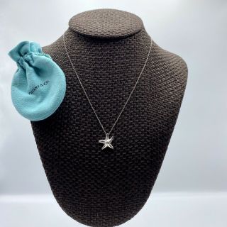 Tiffany & Co Vintage Sterling Silver Diamond Starfish Pendant Necklace 18”/pouch 4