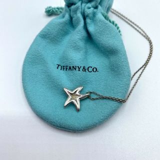 Tiffany & Co Vintage Sterling Silver Diamond Starfish Pendant Necklace 18”/pouch 5