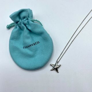 Tiffany & Co Vintage Sterling Silver Diamond Starfish Pendant Necklace 18”/pouch 6