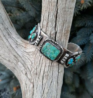 Old Chunky Vintage Navajo Turquoise Silver Cuff Bracelet Maker Stamp Heavy Pawn