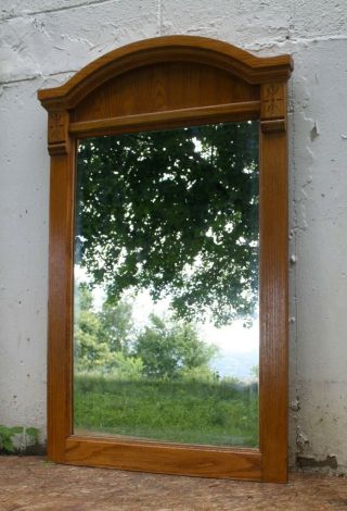 31 " X48 Vintage Old Pottery Barn Oak Wood Wooden Wall Dresser Vanity Mirror Glass