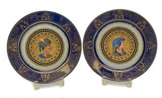 Pair Manufacture De Sevres Porcelain Portrait Cabinet Plates India Nobility