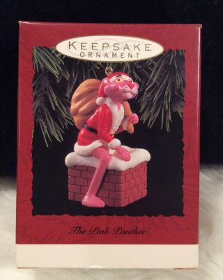 Hallmark The Pink Panther Ornament Vintage Dated 1993 Pink Panther In Santa Suit