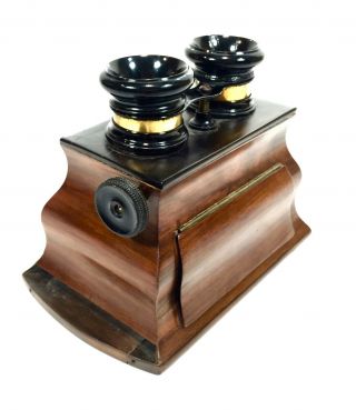 Antique Wooden Stereo Viewer / Stereoscope / Bombe Style Mahogany / 19th Century