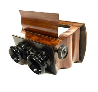 Antique Wooden Stereo Viewer / Stereoscope / Bombe Style Mahogany / 19th Century 3