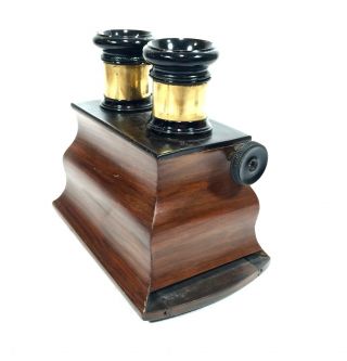 Antique Wooden Stereo Viewer / Stereoscope / Bombe Style Mahogany / 19th Century 6