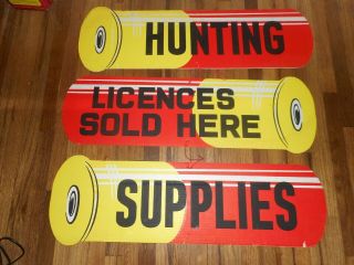 Vintage 1950s Sporting Good Licenses Hunting Ammo Shells Supplies Here Sign