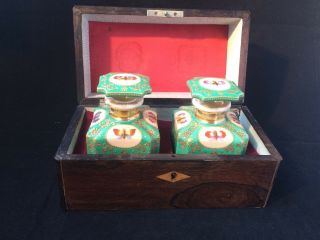 Antique Porcelain De Paris - Jacob Petit - Teabox With 2 Teacaddy S.  1830 - 1860