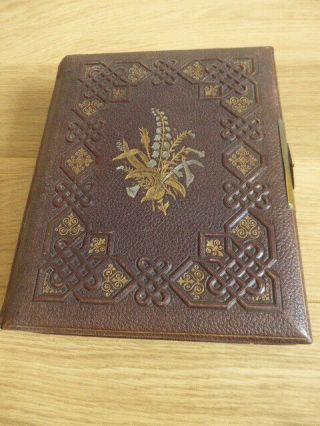 Victorian Musical Photo Album,  Leather Music Box,  With Key.  Antique