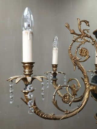 Vintage French Louis XVI Style Chandelier Ceiling Lamp Brass Hollywood Regency 3