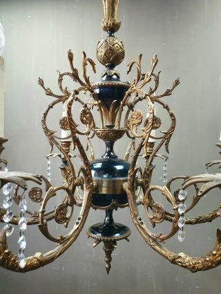 Vintage French Louis XVI Style Chandelier Ceiling Lamp Brass Hollywood Regency 4