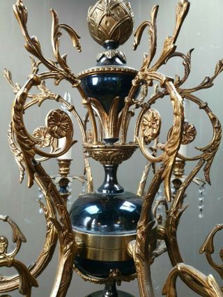 Vintage French Louis XVI Style Chandelier Ceiling Lamp Brass Hollywood Regency 6