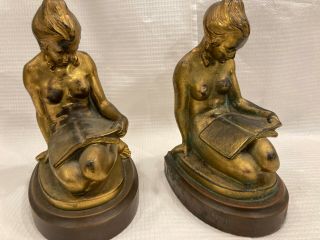 Antique Chic Nude Lady Ronson Art Deco Sculpture Bookends Bronze/copper
