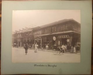 2 Large Antique Photos German Consulate & Street Scene Shanghai China