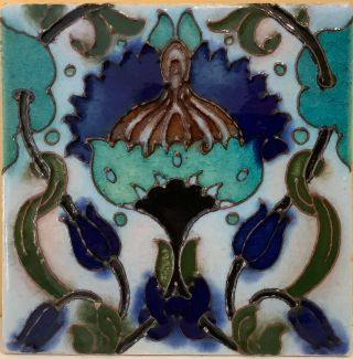 Rare Arts & Crafts Tubelined Tile Demorgan Design Carter & Co.  C.  1910