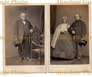 Old Cdv Photos Fat Gents With Top Hats & Lady In Crinoline Dress Harrogate 1860s