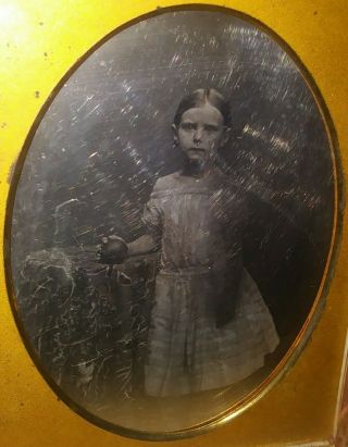 Rare Circa 1840s Daguerreotype Of A Girl Possibly Holding A Lemon Peel Baseball