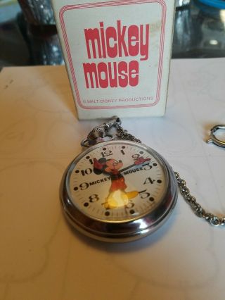 Vintage Bradley Mickey Pocket Watch Made In Great Britain With Box/paperwork