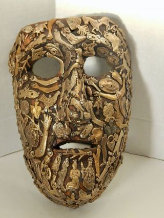 Vintage Mexican Folk Art Carved Wood Milagro Mask Face Estela Ogazon