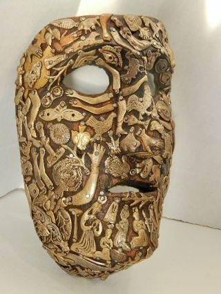 Vintage Mexican Folk Art Carved Wood Milagro Mask Face Estela Ogazon 2