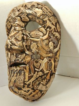 Vintage Mexican Folk Art Carved Wood Milagro Mask Face Estela Ogazon 3