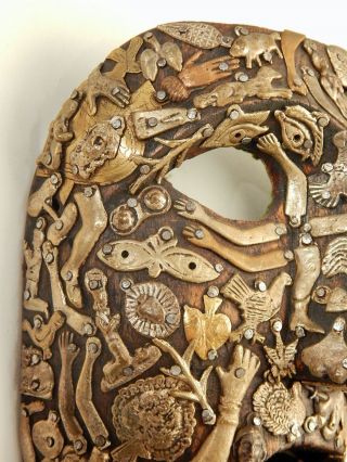 Vintage Mexican Folk Art Carved Wood Milagro Mask Face Estela Ogazon 5