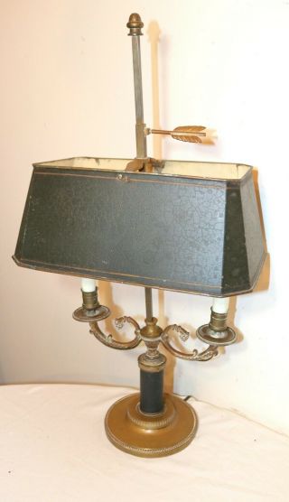 Antique French Empire Fine Quality Bronze Tole Brass Bouillotte Table Desk Lamp