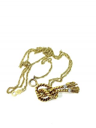 Vtg Sign,  Solid 14k Gold Chain Necklace Charm W Diamonds 4 Grams