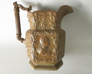 19th C Salt Glazed Pitcher George Washington & Eagle On Shield 9 3/4 " Stoneware