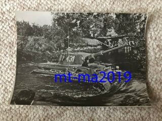 Ww2 Press Photograph - German Panzer Tank Crosses River On The Eastern Front