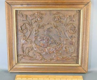 Antique Black Forest Carved Walnut Figural Griffins Panel Frame Wall Plaque