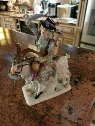 Antique Meissen Porcelain Figurine Tailor Riding On Goat