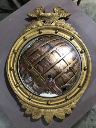 Antique Federal Style Convex Eagle Bulls Eye Mirror 30” X 22” 19th Century