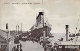 Liverpool England Rms Lusitania At Landing Stage Vintage Postcard Aa23868