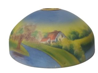 Vintage Reversed Painted Lamp Shade Farm House Scene Collectible Lighting