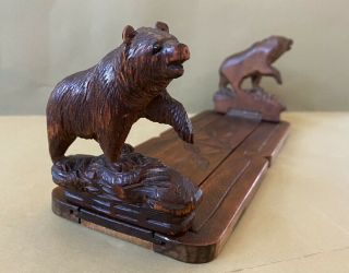 Antique Black Forest Wood Carved Bear Slide Book Rack