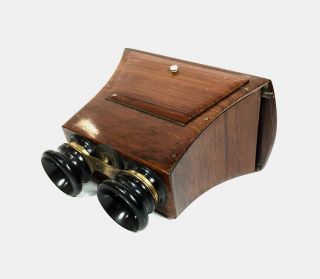 Antique Wooden Stereo Viewer / Stereoscope / Rosewood And Brass / 19th Century