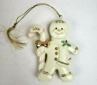 2000 Lenox Gingerbread Ornament White Gold Candy Cane Christmas Tree Decoration