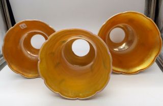 Quezal Art Glass SET OF 3 HEART & VINE SHADES Signed Gold Threaded 5 - 1/2 
