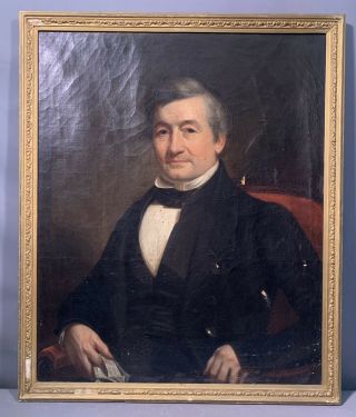 Lg Ca.  1840 Antique 19thc Victorian Distinguished Gentleman Old Portrait Painting